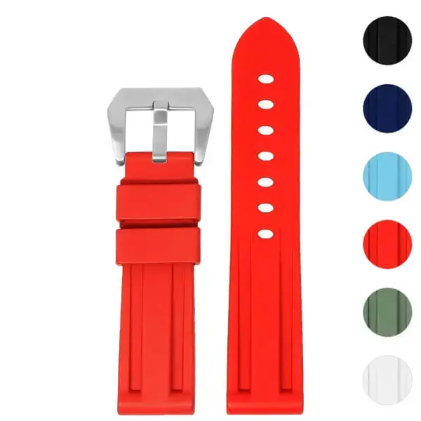 Heavy-Duty FKM Rubber Strap by DASSARI in vibrant red, available in 22mm and 24mm sizes. Perfect for durable watch bands and accessories at Ele Straps store