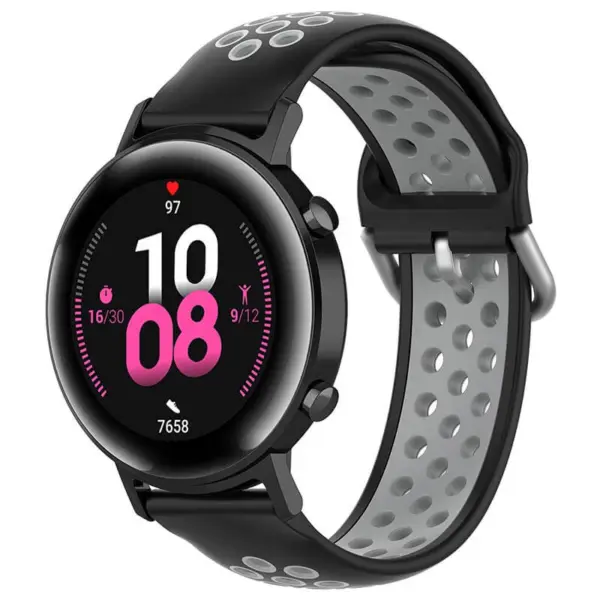 S.r22.1.7 Main Black & Grey StrapsCo Buckle And Tuck Perforated Rubber Strap For Samsung Galaxy Watch Active 20mm 22mm