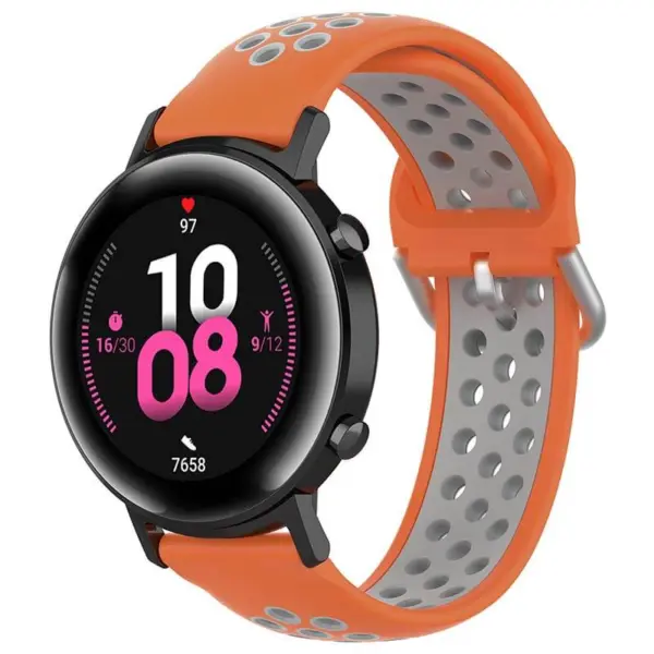 S.r22.12.7 Main Orange & Grey StrapsCo Buckle And Tuck Perforated Rubber Strap For Samsung Galaxy Watch Active 20mm 22mm