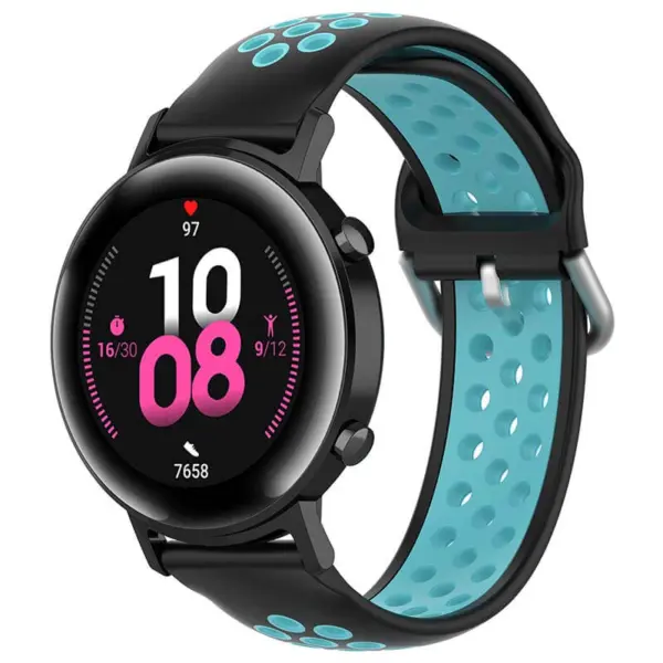 S.r22.1.11a Main Black & Mint StrapsCo Buckle And Tuck Perforated Rubber Strap For Samsung Galaxy Watch Active 20mm 22mm