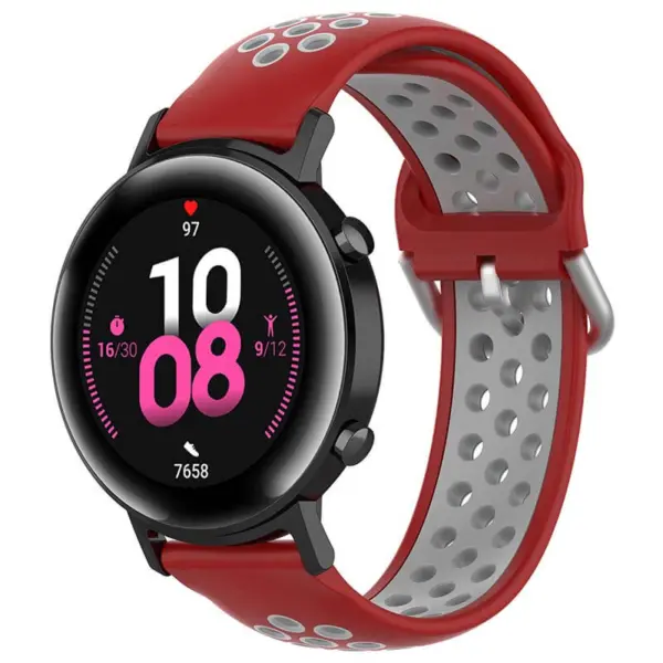 S.r22.6.7 Main Red & Grey StrapsCo Buckle And Tuck Perforated Rubber Strap For Samsung Galaxy Watch Active 20mm 22mm