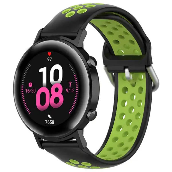 S.r22.1.11 Main Black & Green StrapsCo Buckle And Tuck Perforated Rubber Strap For Samsung Galaxy Watch Active 20mm 22mm