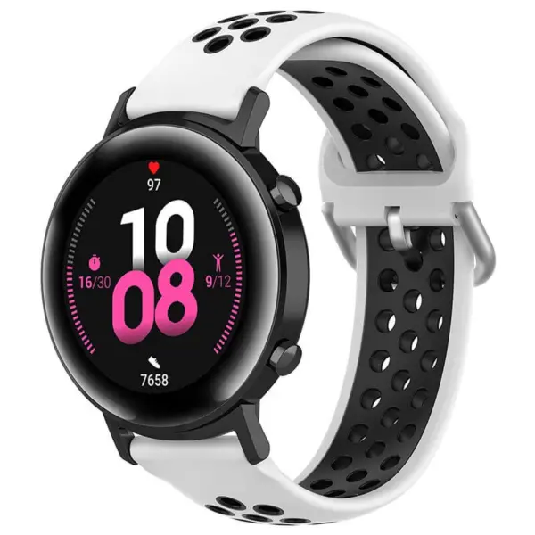 S.r22.22.1 Main White & Black StrapsCo Buckle And Tuck Perforated Rubber Strap For Samsung Galaxy Watch Active 20mm 22mm