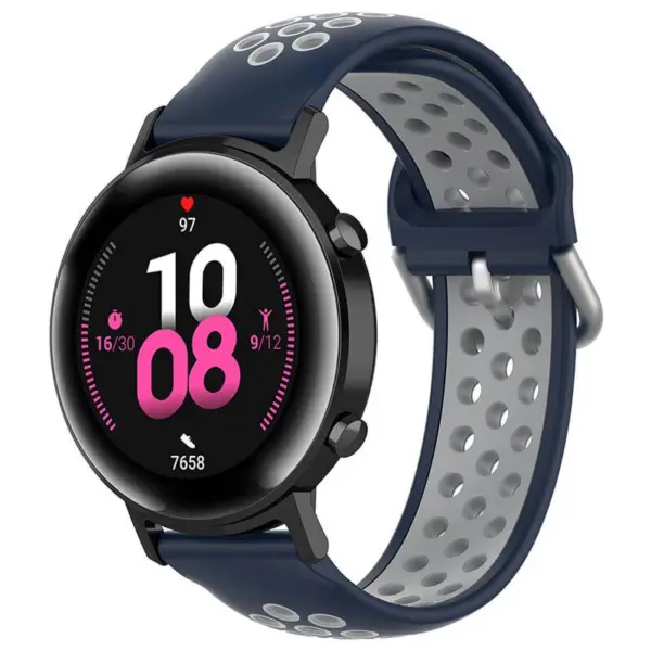S.r22.5.7 Main Blue & Grey StrapsCo Buckle And Tuck Perforated Rubber Strap For Samsung Galaxy Watch Active 20mm 22mm