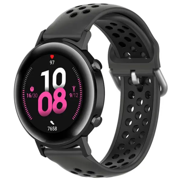 S.r22.7.1 Main Grey & Black StrapsCo Buckle And Tuck Perforated Rubber Strap For Samsung Galaxy Watch Active 20mm 22mm