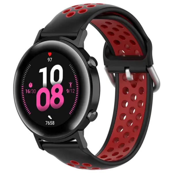 S.r22.1.6 Main Black & Red StrapsCo Buckle And Tuck Perforated Rubber Strap For Samsung Galaxy Watch Active 20mm 22mm