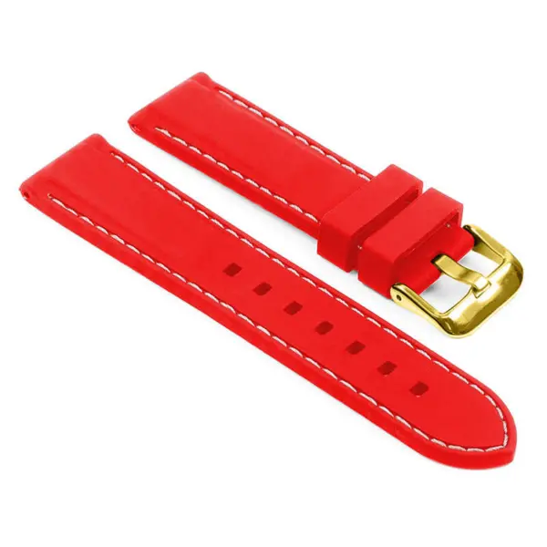 pu1.6.22.yg Main Red White Yellow Gold Buckle StrapsCo Silicone Rubber Divers Watch Band Strap with Contrast Stitching