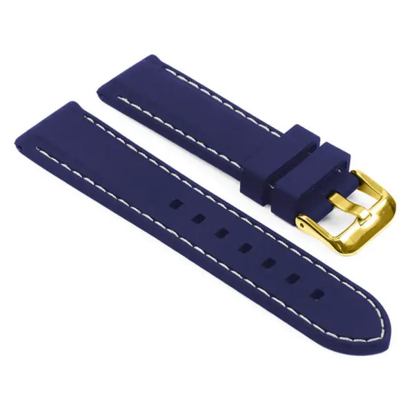 pu1.5.22.yg Main Blue White Yellow Gold Buckle StrapsCo Silicone Rubber Divers Watch Band Strap with Contrast Stitching