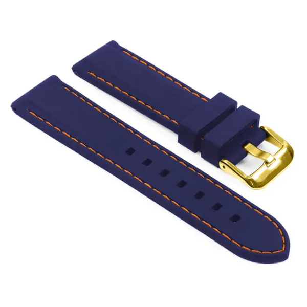 pu1.5.12.yg Main Blue Orange Yellow Gold Buckle StrapsCo Silicone Rubber Divers Watch Band Strap with Contrast Stitching