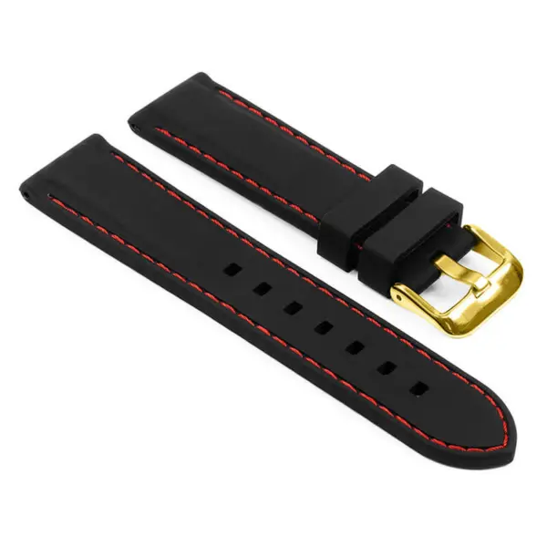pu1.1.6.yg Main Black Red Yellow Gold Buckle StrapsCo Silicone Rubber Divers Watch Band Strap with Contrast Stitching