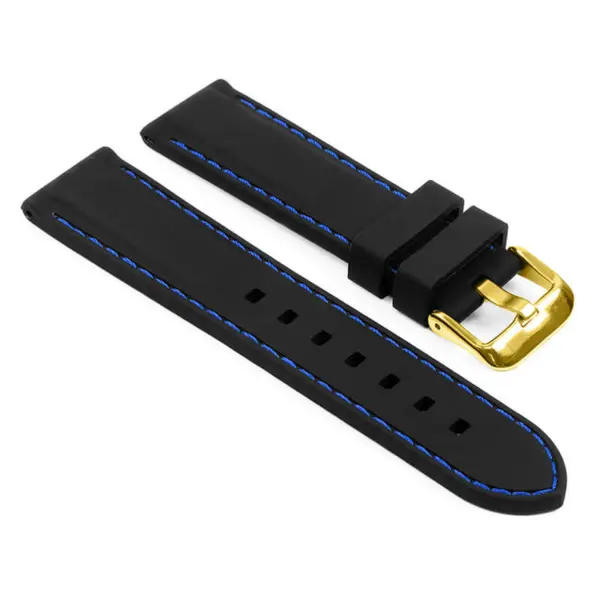 pu1.1.5.yg Main Black Blue Yellow Gold Buckle StrapsCo Silicone Rubber Divers Watch Band Strap with Contrast Stitching