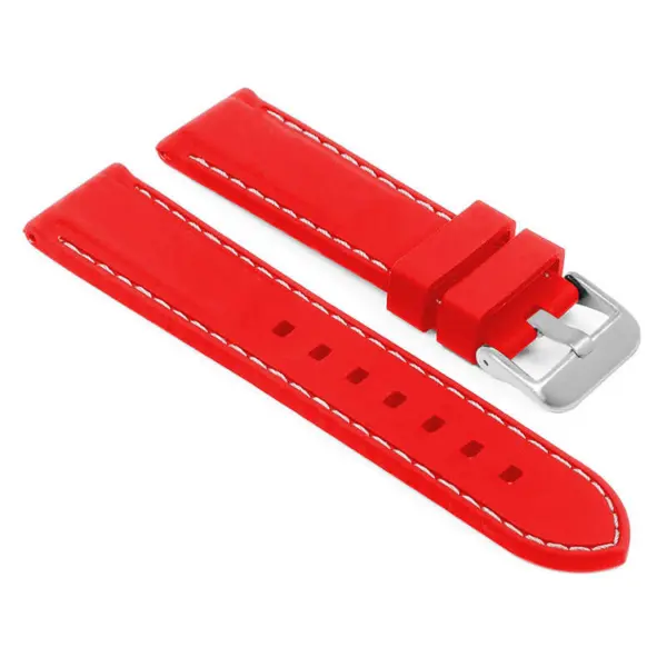 pu1.6.22.bs Main Red White Brushed Silver Buckle StrapsCo Silicone Rubber Divers Watch Band Strap with Contrast Stitching