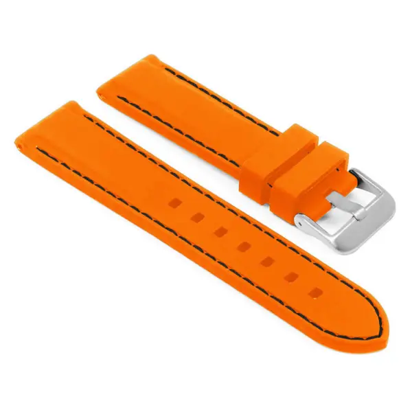 pu1.12.1.bs Main Orange Black Brushed Silver Buckle StrapsCo Silicone Rubber Divers Watch Band Strap with Contrast Stitching