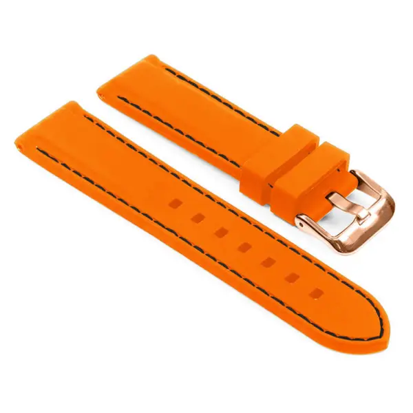 pu1.12.1.rg Main Orange Black Rose Gold Buckle StrapsCo Silicone Rubber Divers Watch Band Strap with Contrast Stitching