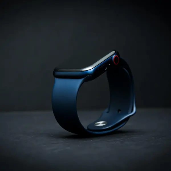 silver aluminum case apple watch with black sport band