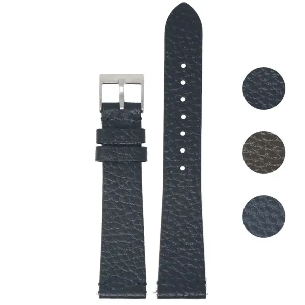 Tapered Pebbled Leather Strap by DASSARI in dark leather, available in sizes 18mm to 22mm. Features a sleek design with a silver buckle for a stylish watch upgrade