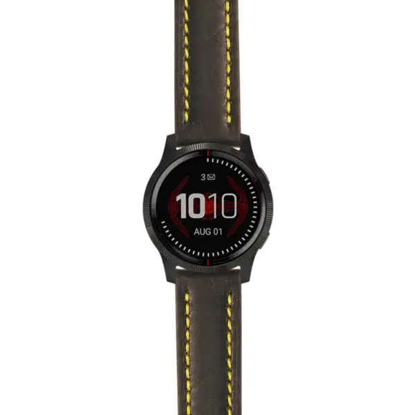 g.ls.dv.st23 Main Black & Yellow StrapsCo Heavy Duty Mens Leather Watch Band Strap 22mm