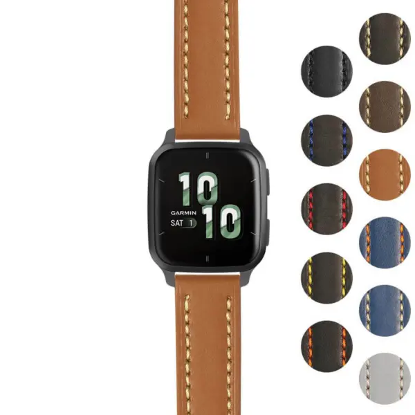 Rugged leather strap for Garmin Venu Sq 2, featuring a stylish design and durable material. Compatible with Garmin Venu and Venu Sq models. Available in multiple colors