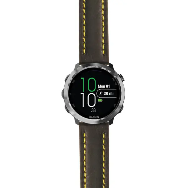 g.f645.st23 Main Black & Yellow StrapsCo Heavy Duty Mens Leather Watch Band Strap 20mm