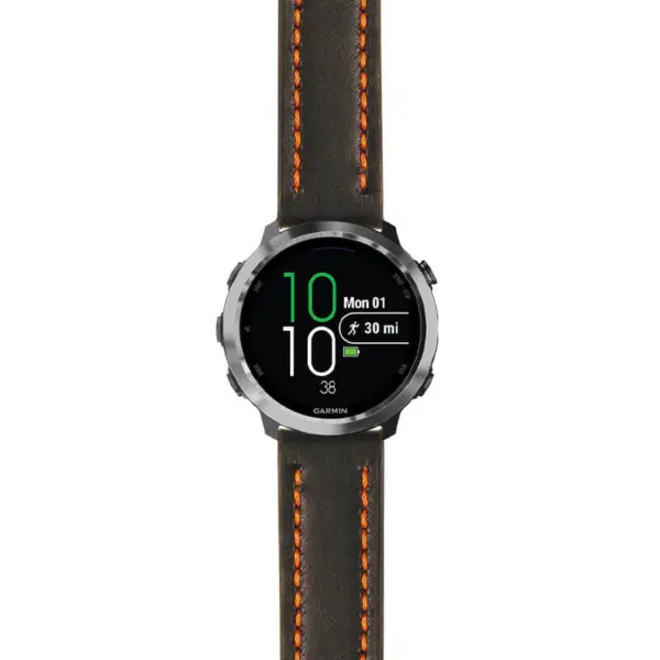 g.f645.st23 Main Black & Orange StrapsCo Heavy Duty Mens Leather Watch Band Strap 20mm