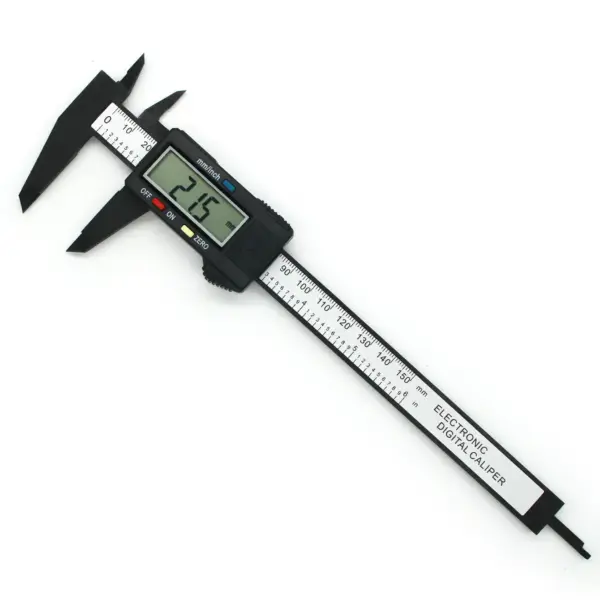 A digital caliper with a clear LCD display, measuring up to 215 mm. Ideal for precise measurements in various applications, featuring both metric and imperial scales