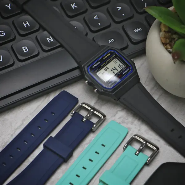 ca.r2 Flatlay Fitted Rubber Watch Band Strap For Casio F 91W F84 F105 F108 A158 A168 AE1200