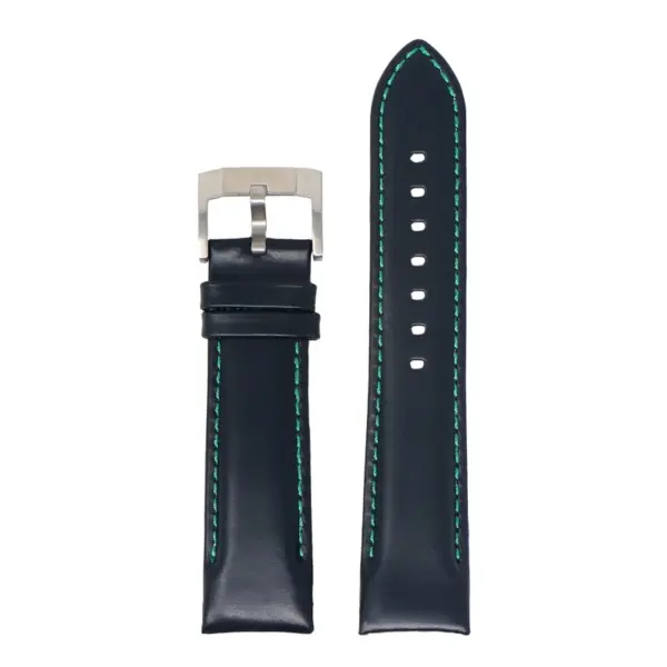 skt.l4.1.11 Up Black & Green DASSARI Fitted Stitched Leather Watch Band Strap For Seiko Turtle 22mm