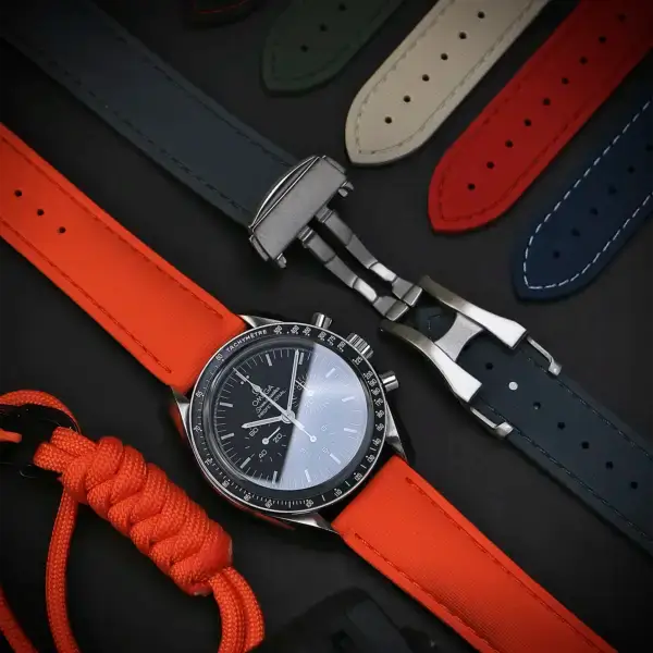 kd9 Flatlay Dassari Sailcloth FKM Hybrid Watch Band Strap with Deployant Clasp 20mm 21mm 22mm