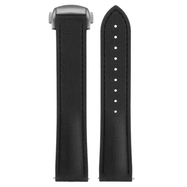 kd9.1.1.bs Up Black (Brushed Silver Clasp) DASSARI Sailcloth FKM Hybrid Watch Band Strap with Deployant Clasp 20mm 21mm 22mm