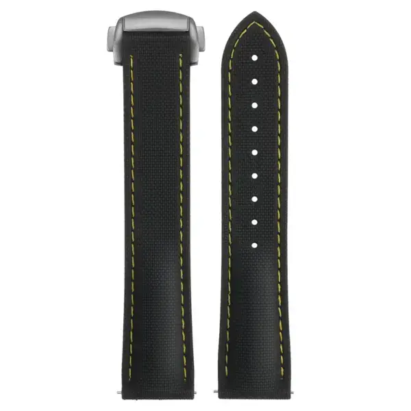 kd9.1.10.bs Up Black & Yellow (Brushed Silver Clasp) DASSARI Sailcloth FKM Hybrid Watch Band Strap with Deployant Clasp 20mm 21mm 22mm