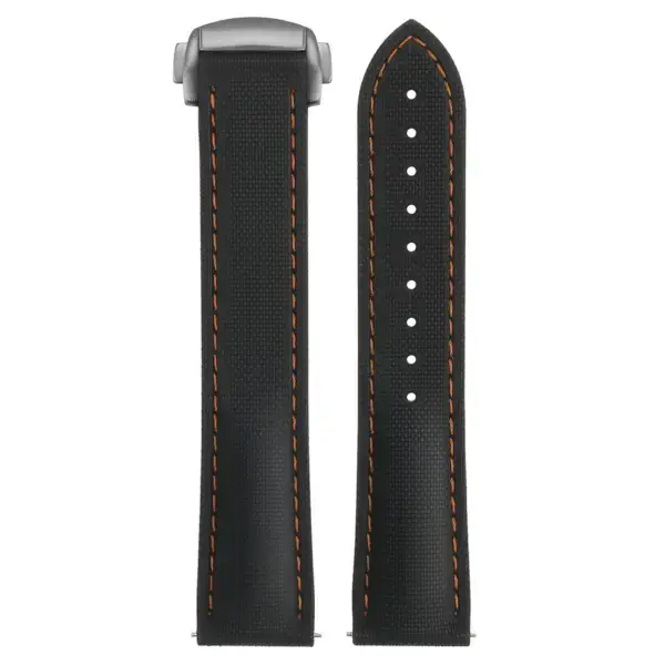 kd9.1.12.bs Up Black & Orange (Brushed Silver Clasp) DASSARI Sailcloth FKM Hybrid Watch Band Strap with Deployant Clasp 20mm 21mm 22mm
