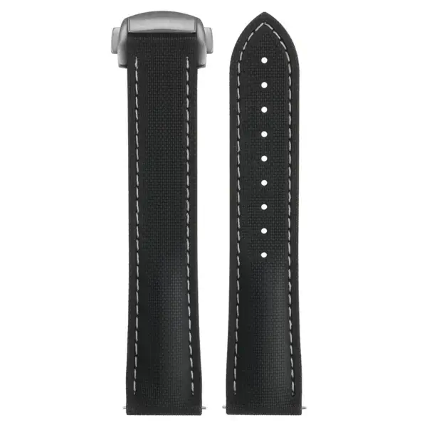 kd9.1.22.bs Up Black & White (Brushed Silver Clasp) DASSARI Sailcloth FKM Hybrid Watch Band Strap with Deployant Clasp 20mm 21mm 22mm