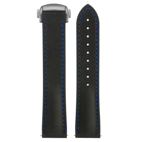 kd9.1.5.bs Up Black & Blue (Brushed Silver Clasp) DASSARI Sailcloth FKM Hybrid Watch Band Strap with Deployant Clasp 20mm 21mm 22mm