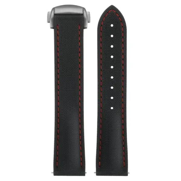 kd9.1.6.bs Up Black & Red (Brushed Silver Clasp) DASSARI Sailcloth FKM Hybrid Watch Band Strap with Deployant Clasp 20mm 21mm 22mm