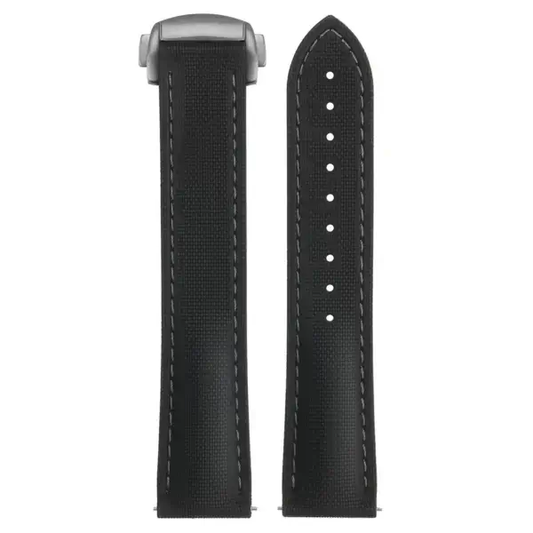 kd9.1.7.bs Up Black & Grey (Brushed Silver Clasp) DASSARI Sailcloth FKM Hybrid Watch Band Strap with Deployant Clasp 20mm 21mm 22mm