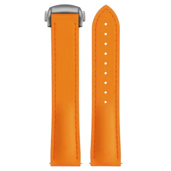 kd9.12.12.bs Up Orange (Brushed Silver Clasp) DASSARI Sailcloth FKM Hybrid Watch Band Strap with Deployant Clasp 20mm 21mm 22mm
