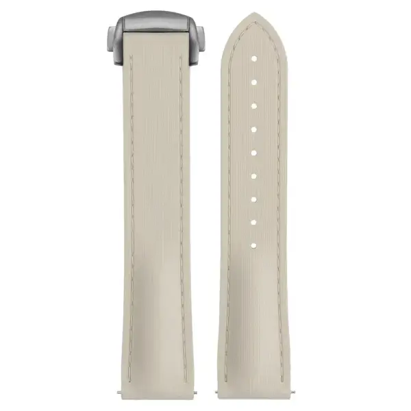 kd9.17.17.bs Up Beige (Brushed Silver Clasp) DASSARI Sailcloth FKM Hybrid Watch Band Strap with Deployant Clasp 20mm 21mm 22mm