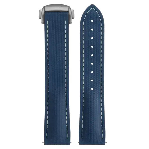 kd9.5.22.bs Up Blue & White (Brushed Silver Clasp) DASSARI Sailcloth FKM Hybrid Watch Band Strap with Deployant Clasp 20mm 21mm 22mm