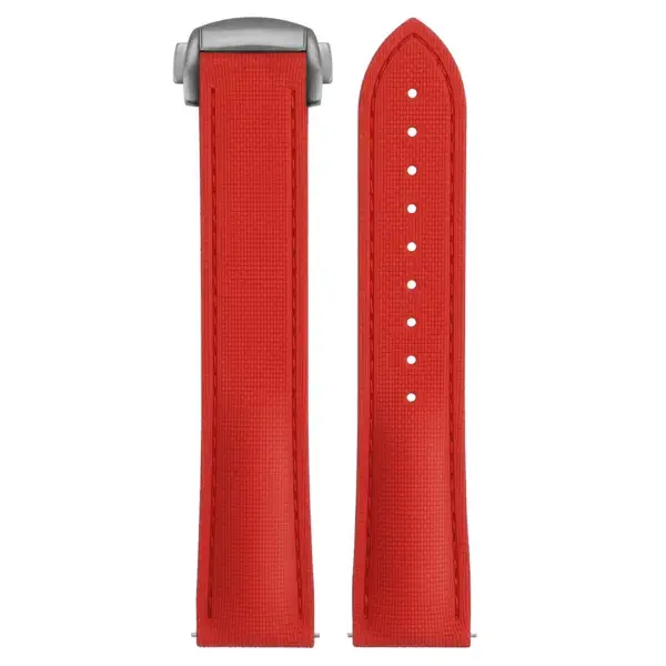 kd9.6.6.bs Up Red (Brushed Silver Clasp) DASSARI Sailcloth FKM Hybrid Watch Band Strap with Deployant Clasp 20mm 21mm 22mm