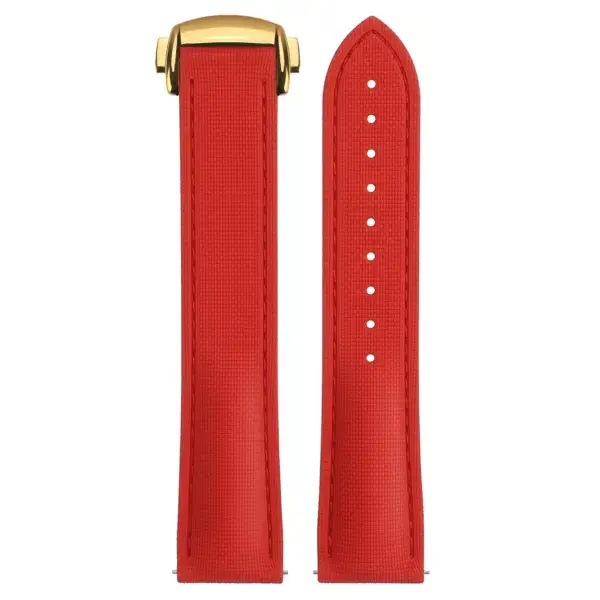 kd9.6.6.yg Up Red (Yellow Gold Clasp) DASSARI Sailcloth FKM Hybrid Watch Band Strap with Deployant Clasp 20mm 21mm 22mm