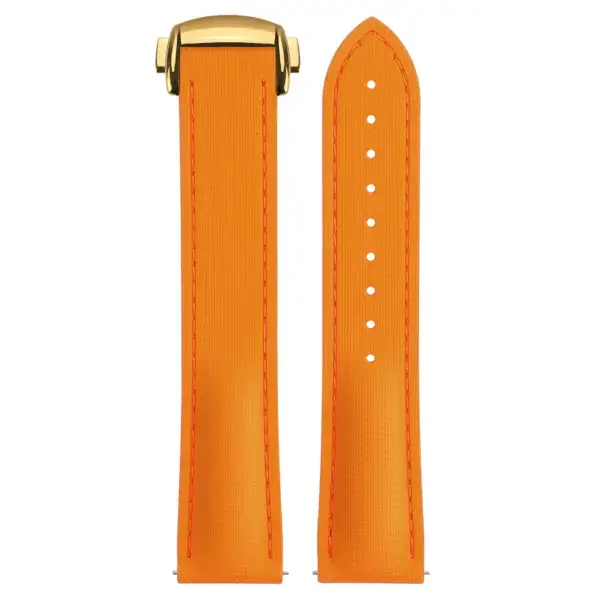 kd9.12.12.yg Up Orange (Yellow Gold Clasp) DASSARI Sailcloth FKM Hybrid Watch Band Strap with Deployant Clasp 20mm 21mm 22mm