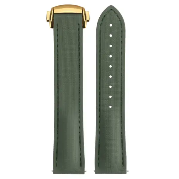 kd9.11.11.yg Up Green (Yellow Gold Clasp) DASSARI Sailcloth FKM Hybrid Watch Band Strap with Deployant Clasp 20mm 21mm 22mm