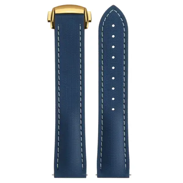 kd9.5.22.rg Up Blue & White (Yellow Gold Clasp) DASSARI Sailcloth FKM Hybrid Watch Band Strap with Deployant Clasp 20mm 21mm 22mm