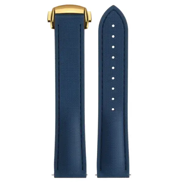 kd9.5.5.yg Up Blue (Yellow Gold Clasp) DASSARI Sailcloth FKM Hybrid Watch Band Strap with Deployant Clasp 20mm 21mm 22mm