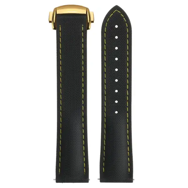 kd9.1.10.yg Up Black & Yellow (Yellow Gold Clasp) DASSARI Sailcloth FKM Hybrid Watch Band Strap with Deployant Clasp 20mm 21mm 22mm