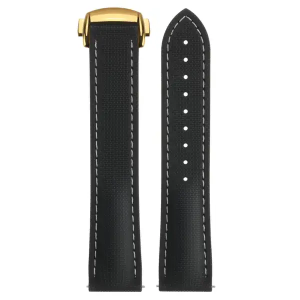 kd9.1.22.yg Up Black & White (Yellow Gold Clasp) DASSARI Sailcloth FKM Hybrid Watch Band Strap with Deployant Clasp 20mm 21mm 22mm
