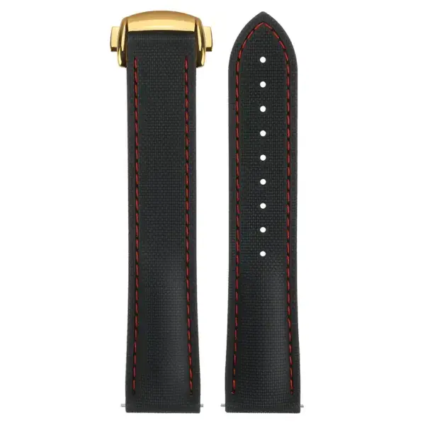kd9.1.6.yg Up Black & Red (Yellow Gold Clasp) DASSARI Sailcloth FKM Hybrid Watch Band Strap with Deployant Clasp 20mm 21mm 22mm