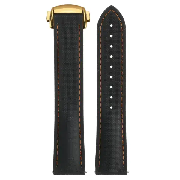 kd9.1.12.yg Up Black & Orange (Yellow Gold Clasp) DASSARI Sailcloth FKM Hybrid Watch Band Strap with Deployant Clasp 20mm 21mm 22mm