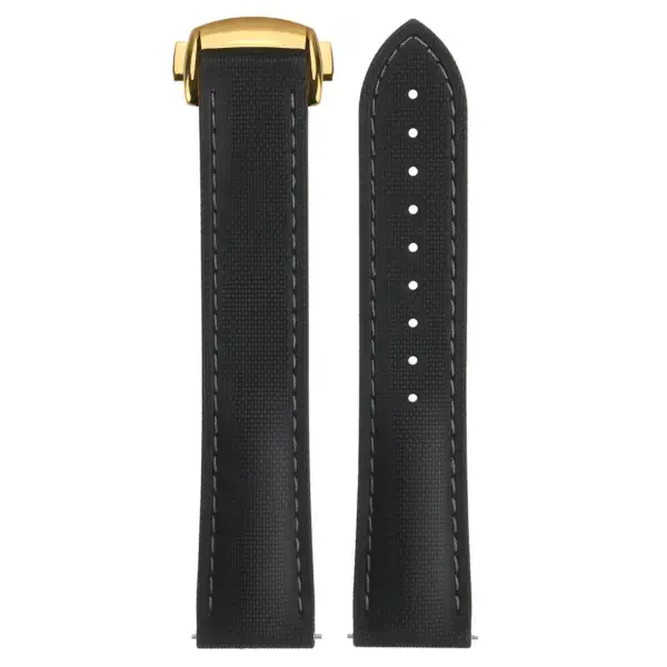kd9.1.7.yg Up Black & Grey (Yellow Gold Clasp) DASSARI Sailcloth FKM Hybrid Watch Band Strap with Deployant Clasp 20mm 21mm 22mm