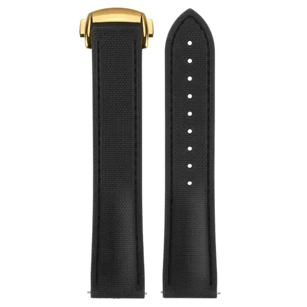 kd9.1.1.yg Up Black (Yellow Gold Clasp) DASSARI Sailcloth FKM Hybrid Watch Band Strap with Deployant Clasp 20mm 21mm 22mm